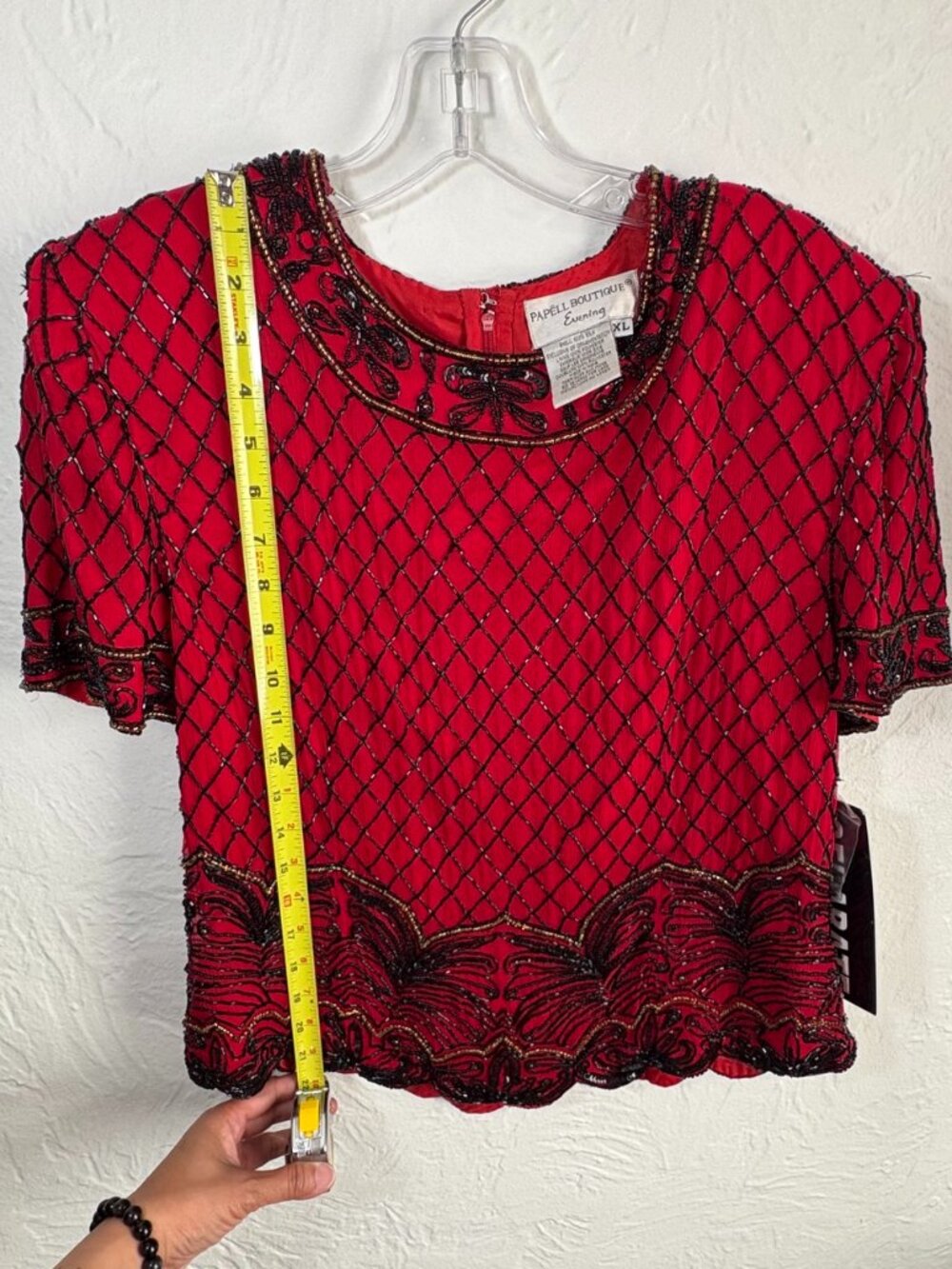 Papell Botique Evening Red Intricate Black Beaded Detailing and Zipper Closure